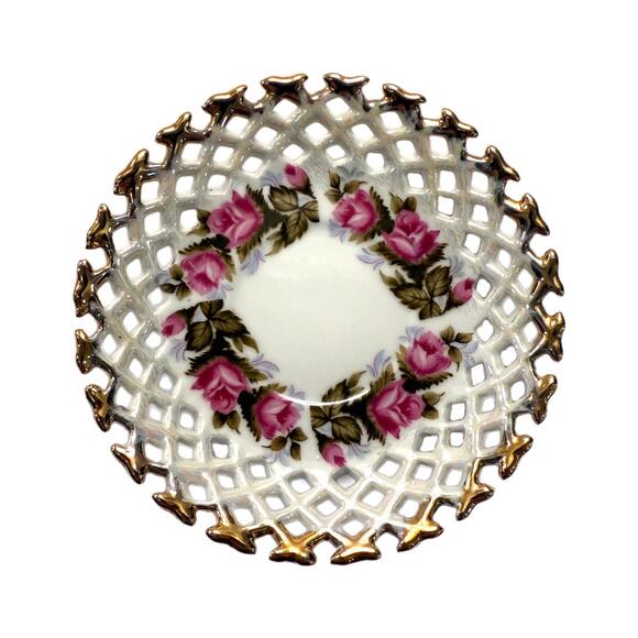 Vintage Napco Basket Weave 6” Saucer Pink Roses Plate - Picture 1 of 2